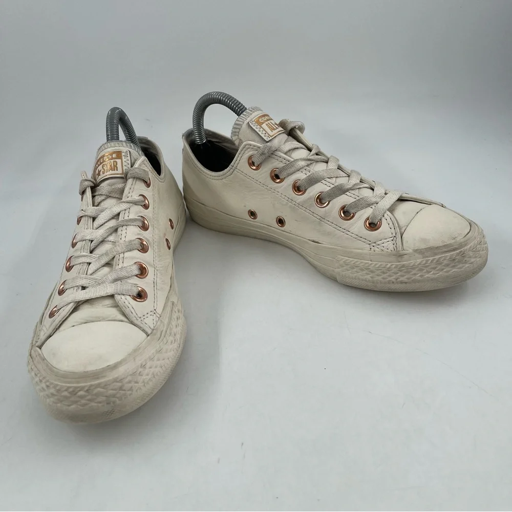 Converse Unisex All Star Limited Edition Cream Leather Rose Gold Eyelet-Women 8